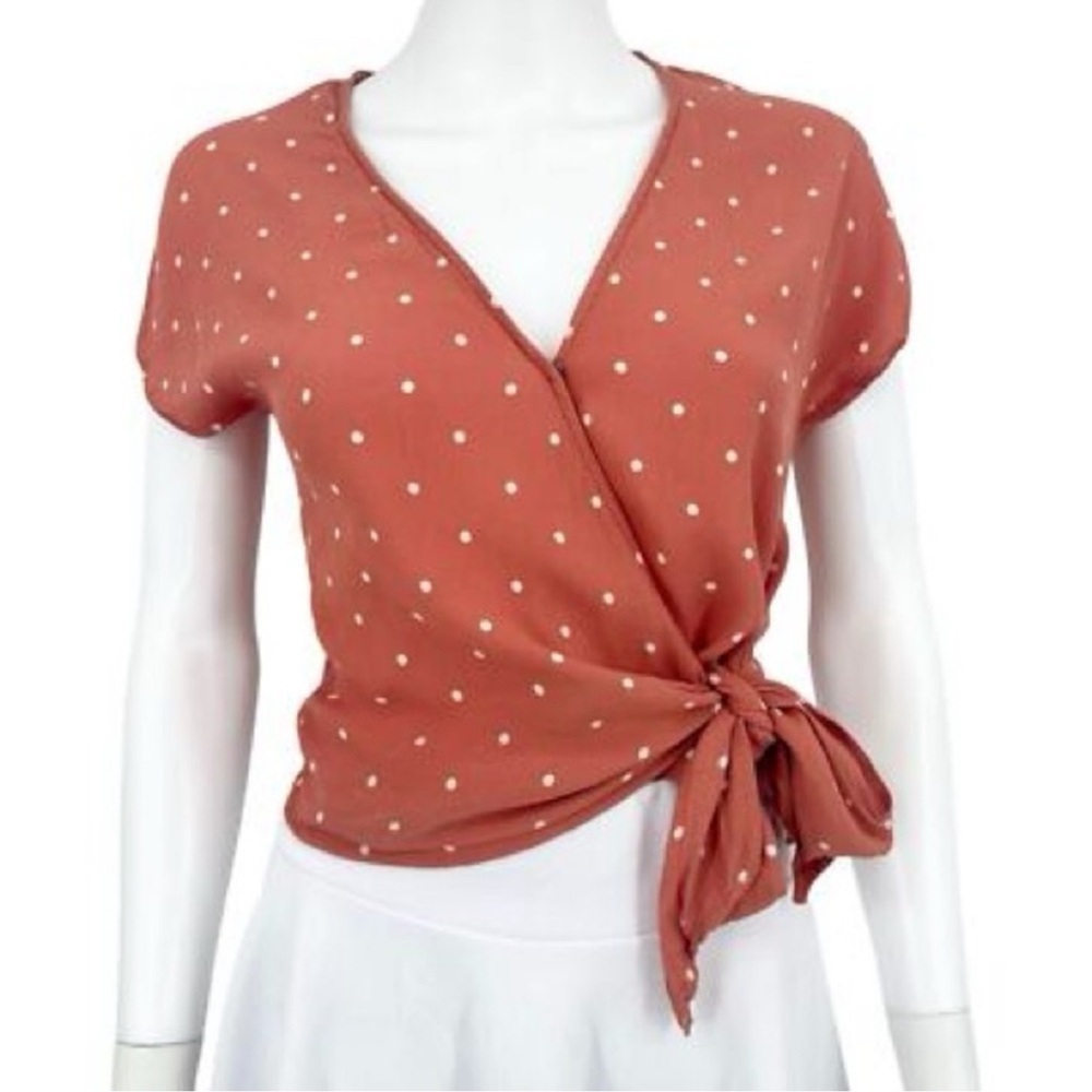 Madewell Terracotta Polka Dot Wrap Blouse - Picture 4 of 6